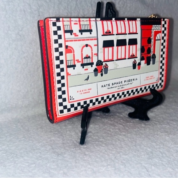 Kate Spade ♠️ Slice Pizza Shop 🍕Embossed Leather Small Slim Bifold Wallet - Picture 6 of 10